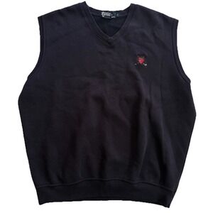 Vintage 90s Polo Ralph Lauren Crest Fleece Golf Vest Size Large Navy Blue Preppy